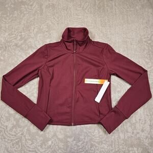 NWT - Aqua Women Cropped Full Zip Mock Neck Jacket Burgundy Size S - MSRP $98